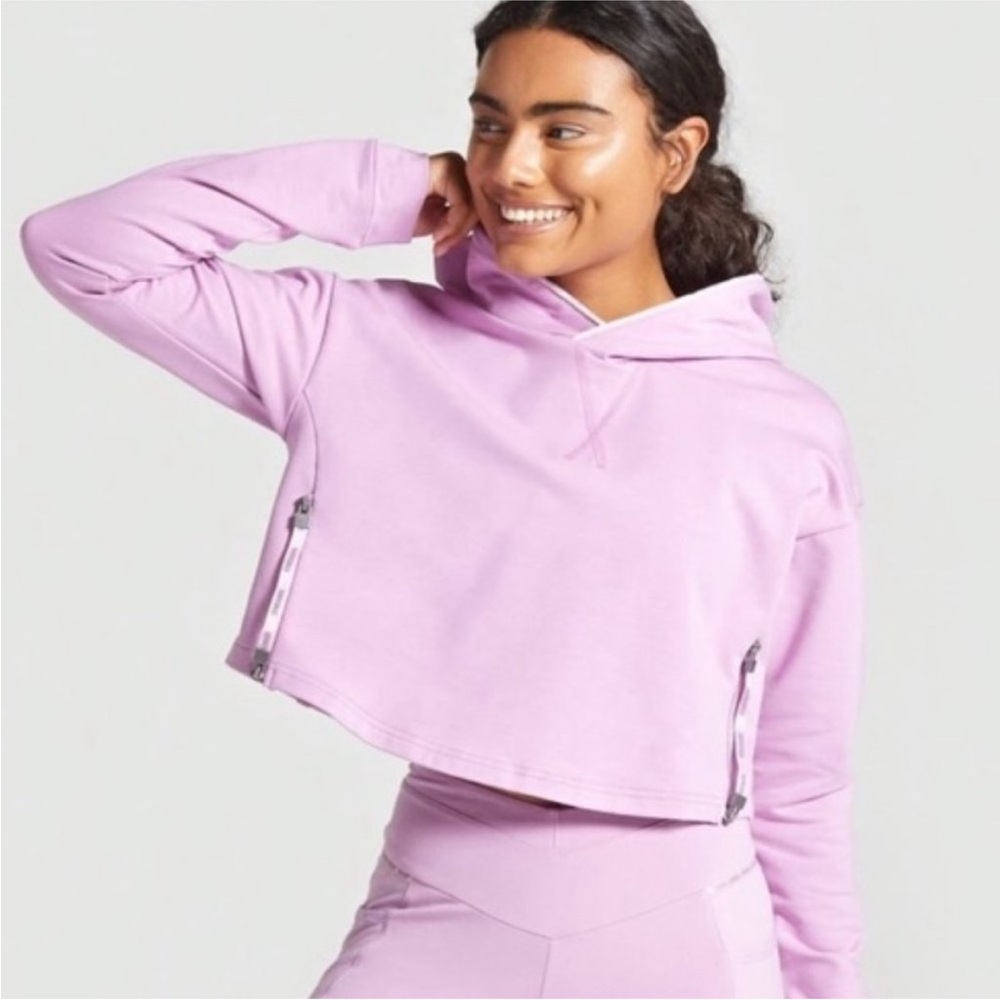 Gymshark Recess Long Sleeve Pullover Crop Hoodie With Zipper Sides Pink Size S